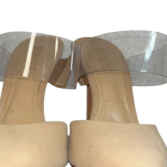 Schutz Sionne Clear Strap Suede Pointed Toe Stiletto Mule Tan 7.5 - Picture 8 of 11